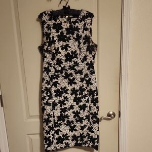 Calvin Klein Black and White Floral Midi Dress